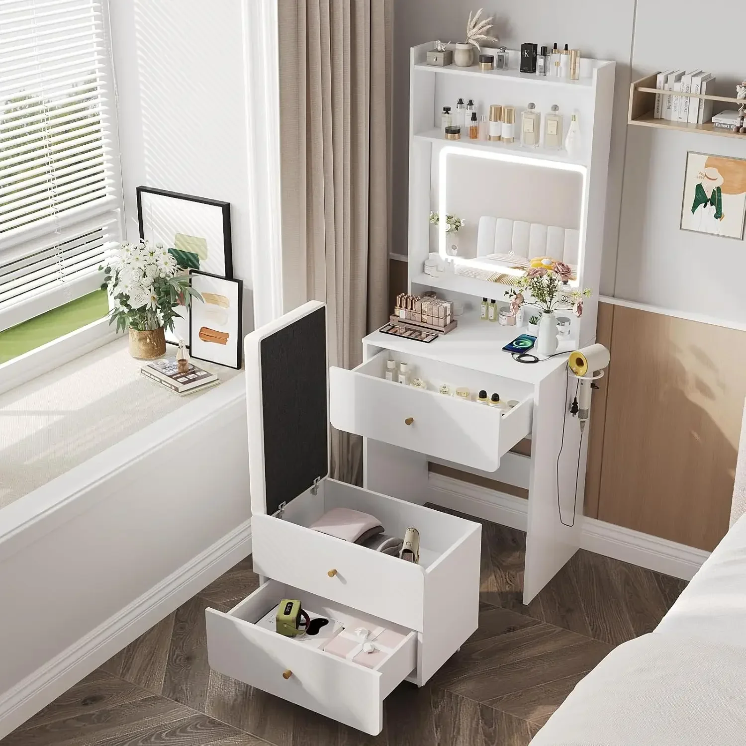 Desk Vanity Setup - Vabches Make Up Vanity Desk with