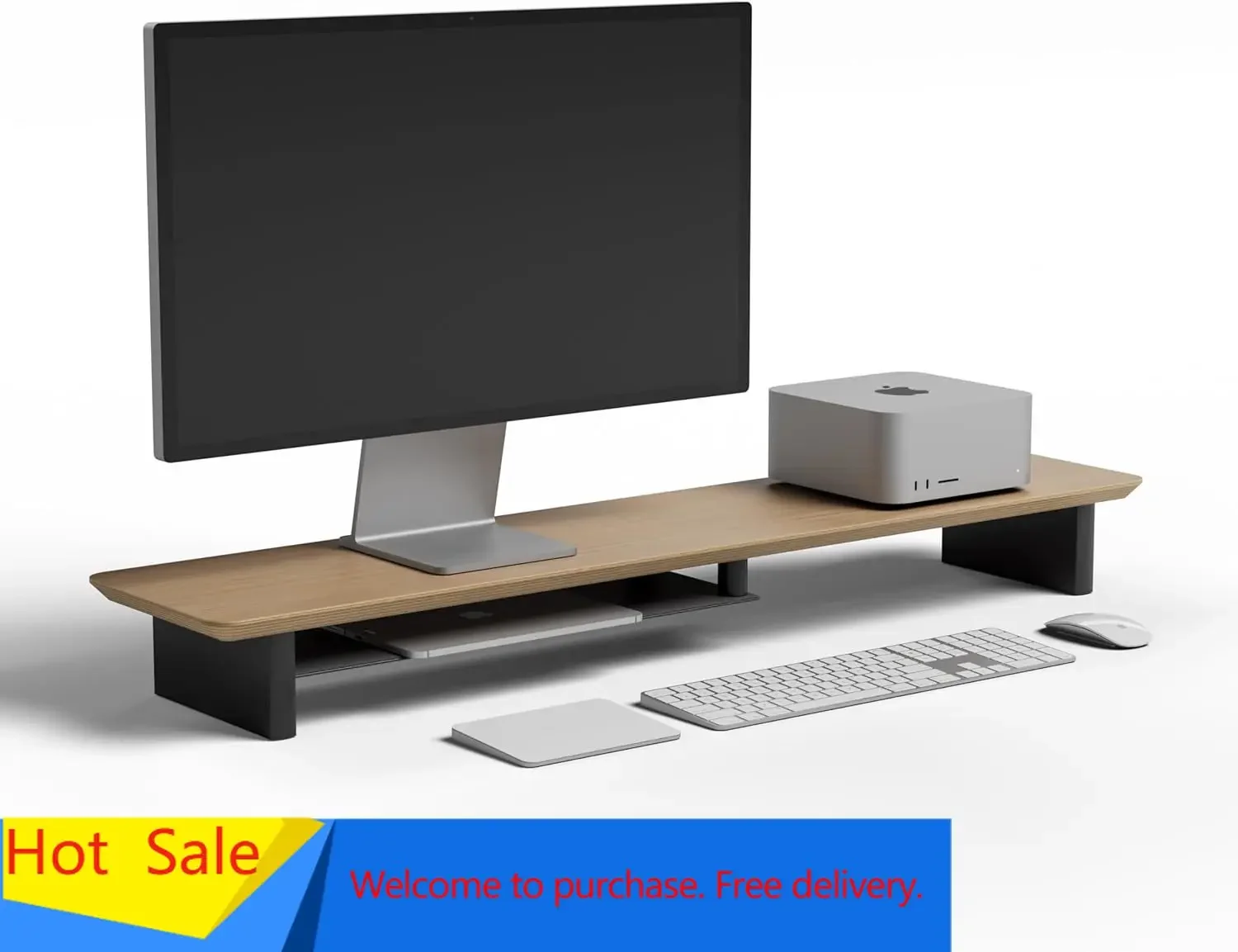 Dual Monitor Desk Setup - White Oak Dual‑Tier Ergonomic Desk Setup