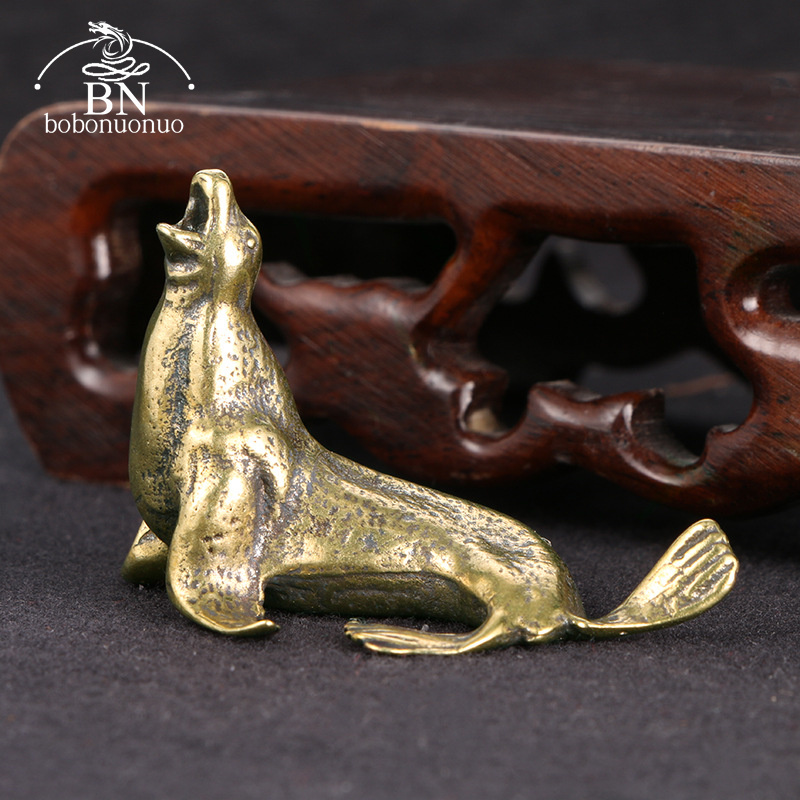 Desk Setup Retro - Metal Brass Sea Lion Animal Figurine