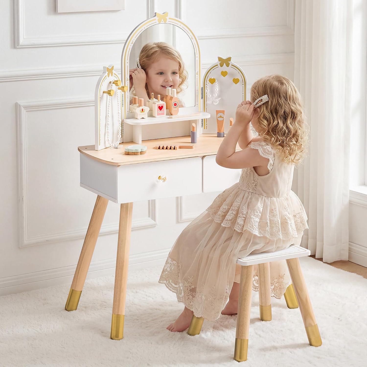 ROBOTIME White Kids Vanity Set - огляд і ціна Desk Vanity Setup