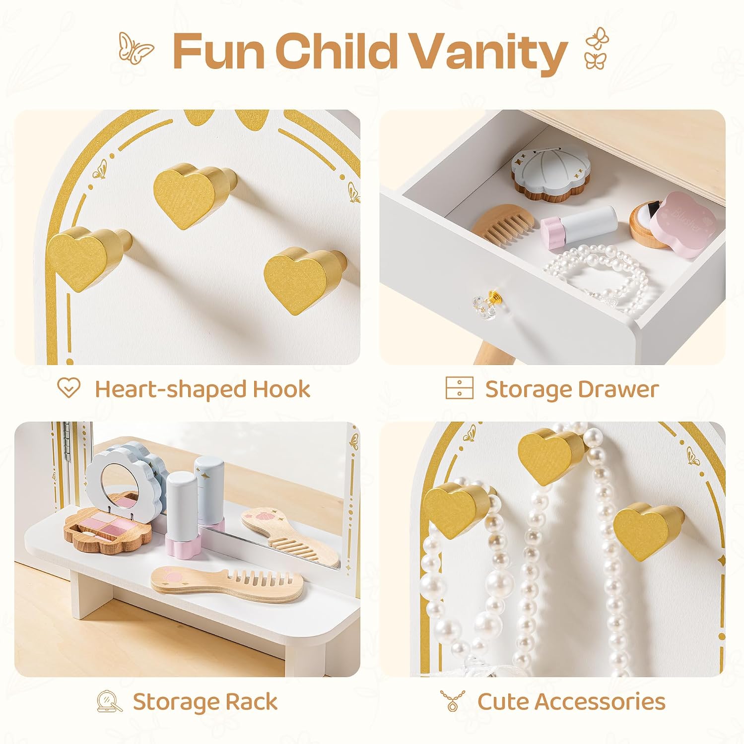 ROBOTIME White Kids Vanity Set - огляд і ціна Desk Vanity Setup