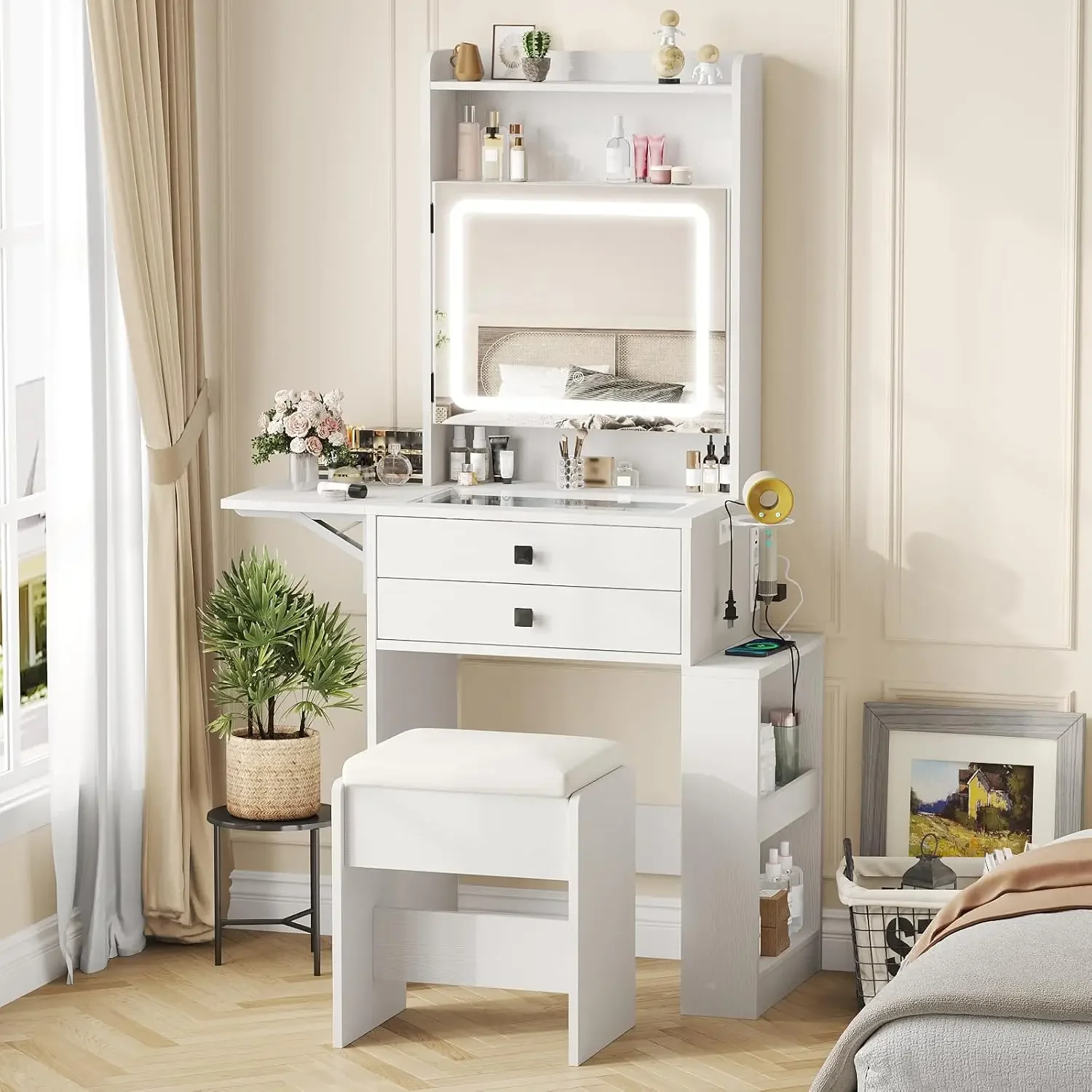 Small Makeup Vanity Desk with  - огляд і ціна Desk Vanity Setup