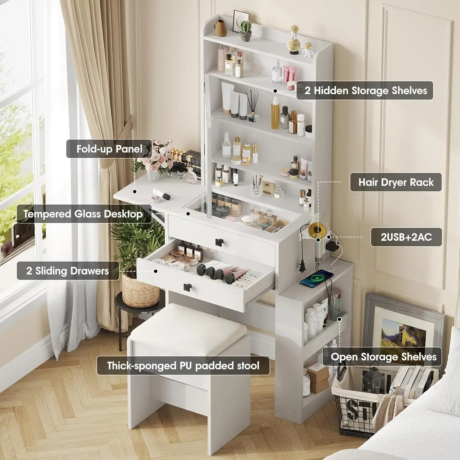 Small Makeup Vanity Desk with  - огляд і ціна Desk Vanity Setup