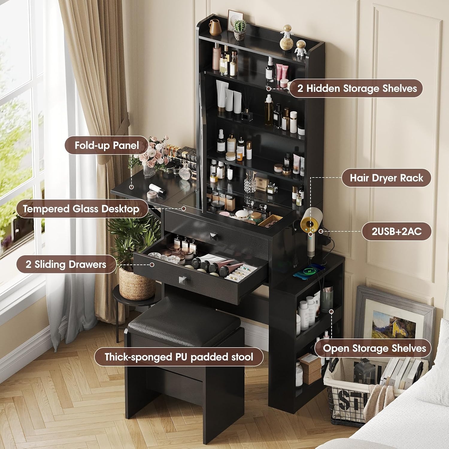 Small Makeup Vanity Desk with  - огляд і ціна Desk Vanity Setup