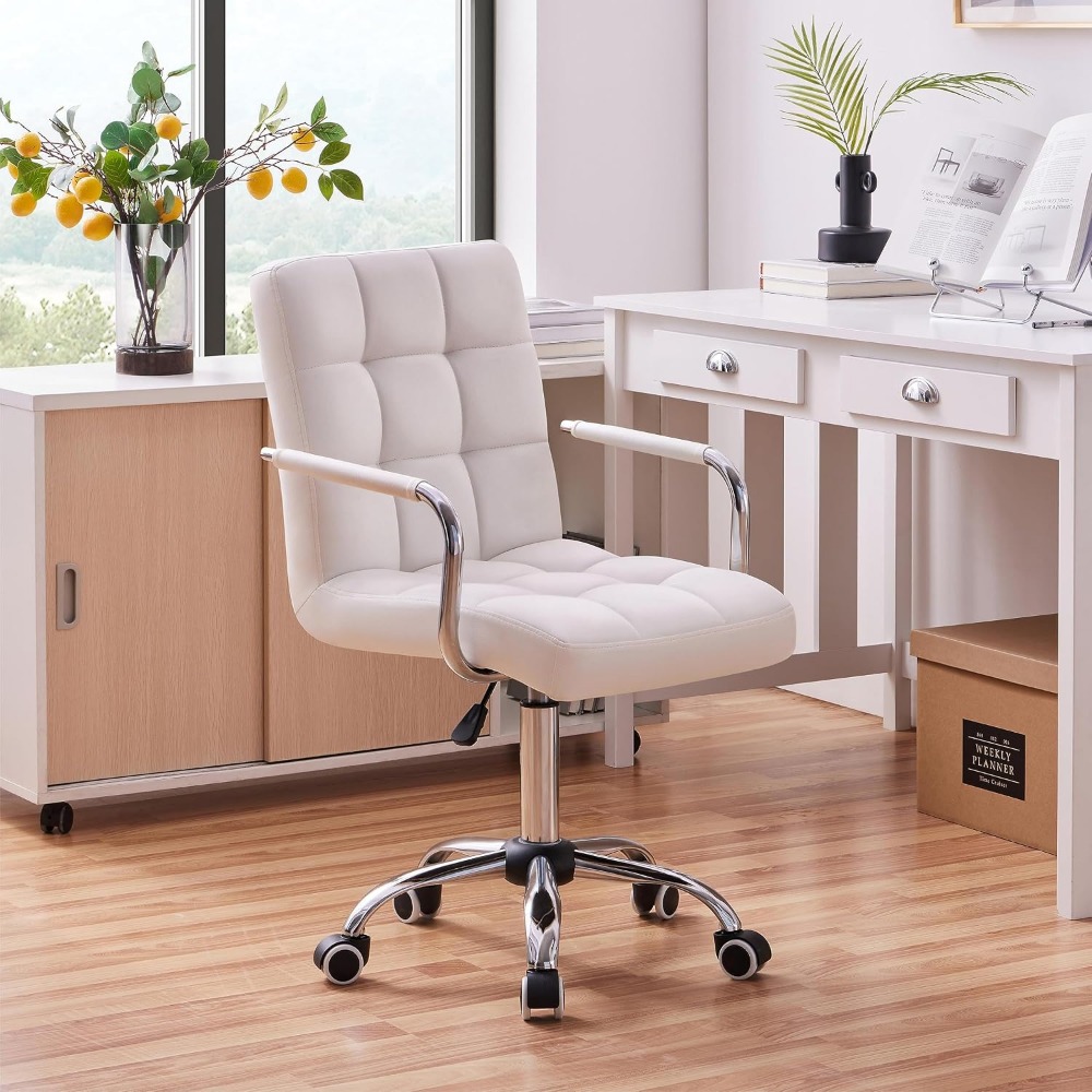Vanity Desk Chair - Tufted PU  - огляд і ціна Desk Vanity Setup