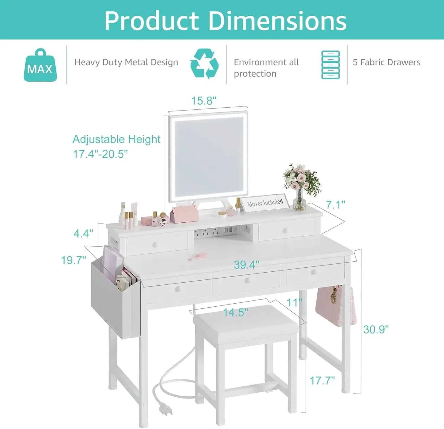 White Makeup Vanity Desk with  - огляд і ціна Desk Vanity Setup
