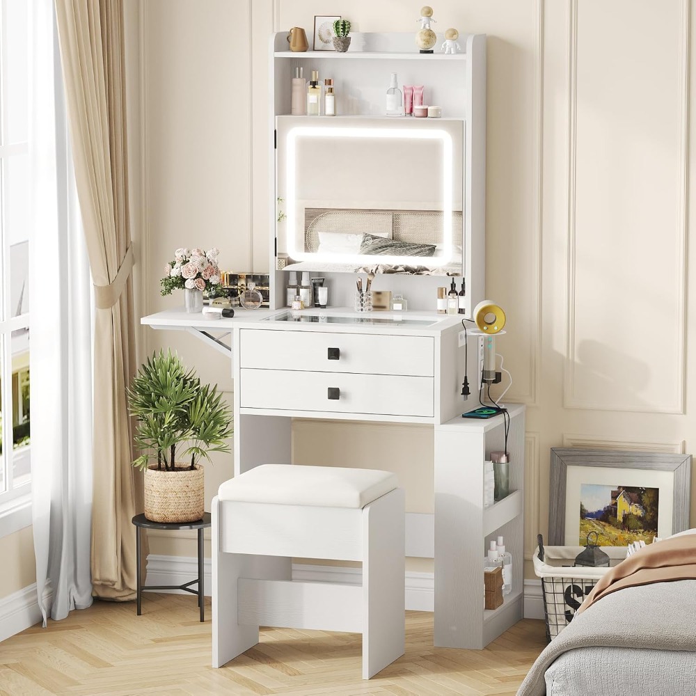 Small Makeup Vanity Desk with  - огляд і ціна Desk Vanity Setup